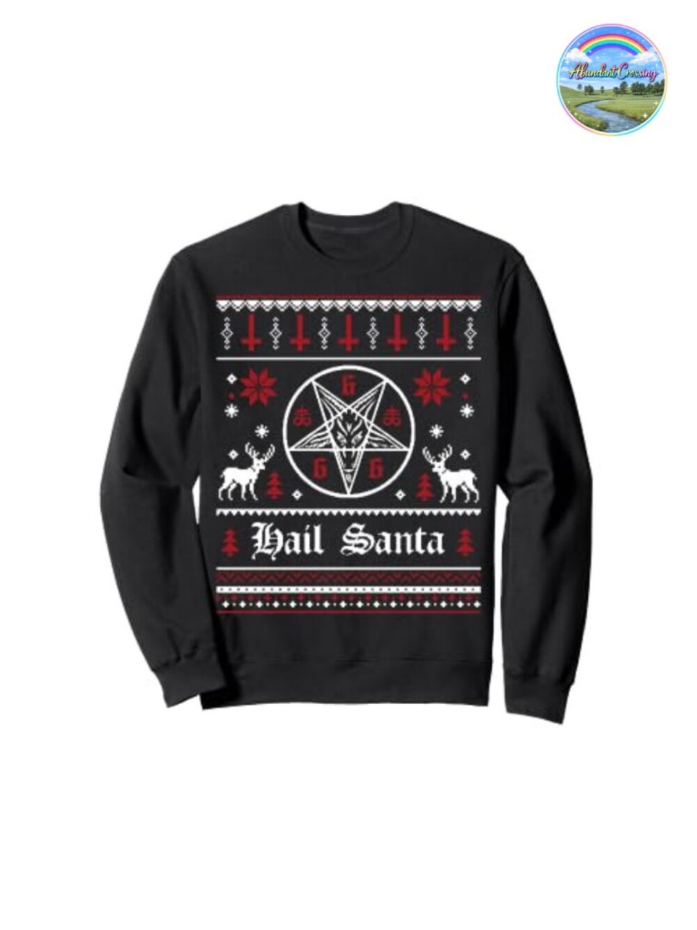 Ugly Christmas Sweater Funny Satanic Santa Graphic Crewneck Pullover
